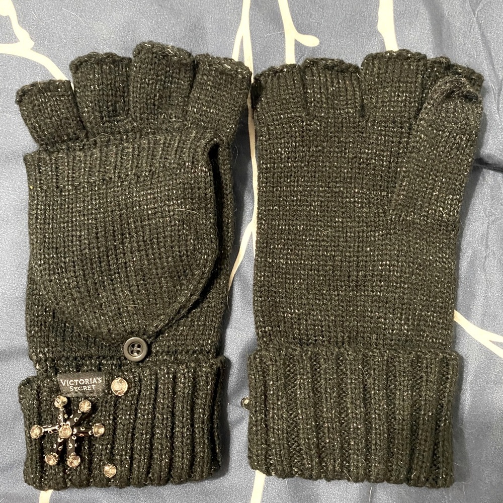 Black Sparkle Fingerless Gloves